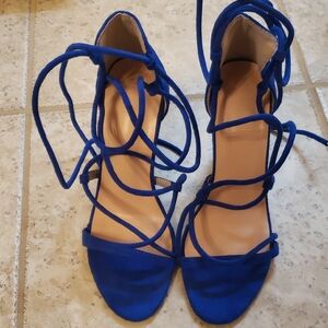 SHEIN Cobalt Blue Lace-Up Heeled Sandals